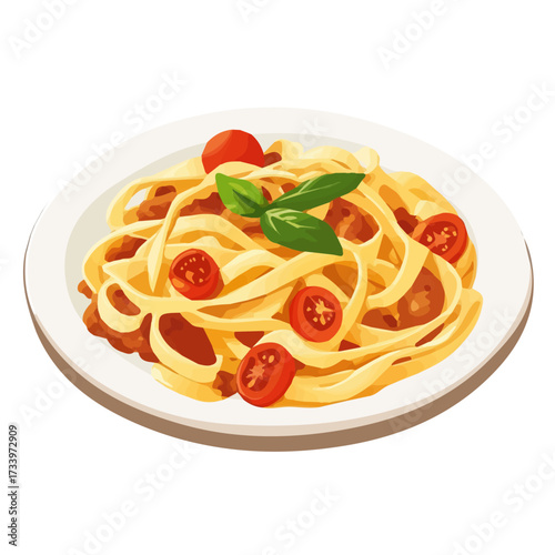 Minimal 2D vector illustration of Fettuccine Bolognese in flat icon style on a plain white background.