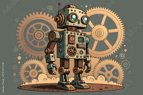 Steampunk Robot With Gears And Valves Bold Vecto Creative Visual Suitable for Design