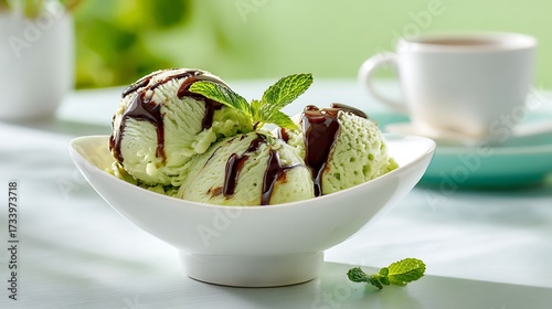 Wallpaper Mural melon ice cream dish with mint leaf topping Torontodigital.ca