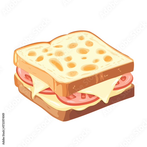 Minimal flat vector of a Croque Monsieur, 2D icon-style illustration on white background