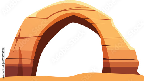 A vector illustration of a natural red rock arch, similar to those in Arches National Park, Utah. A famous landmark for travel and nature. Generative AI