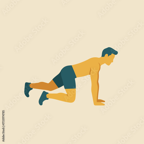 Person on hands and knees in athletic shorts, performing a core exercise