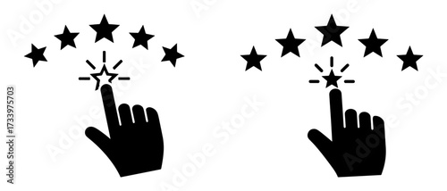 Vector art of hand touching five star rating feedback customer review experience