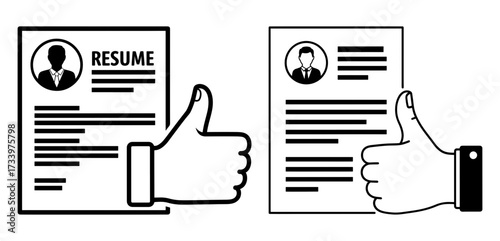 Vector art of resume document with thumbs up, indicating approval and positive feedback