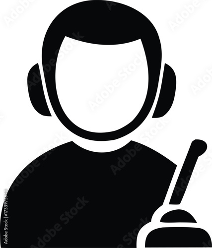 Customer service representative with headset and microphone icon representing support and communication in a business setting for various applications