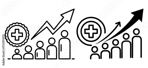 Vector art of health and growth statistics, medical progress and positive trend analysis