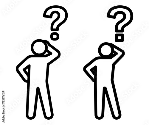 Vector art of two people with question marks over their heads, symbolizing confusion and uncertainty