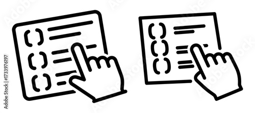Illustration of a hand selecting options on a checklist, representing choice and decisionmaking