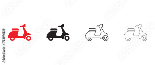 scooter vector icon set, scooter motor vehicle vector, silhouette and line art