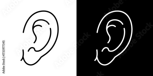 Vector icon illustration of human ear in outline style black and white version suitable for medical hearing anatomy and communication design