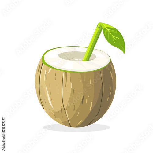 2D flat vector illustration of a Coconut Water in icon style, isolated on white background