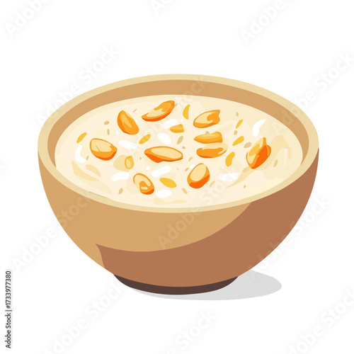 2D flat vector illustration of a Kheer in icon style, isolated on white background