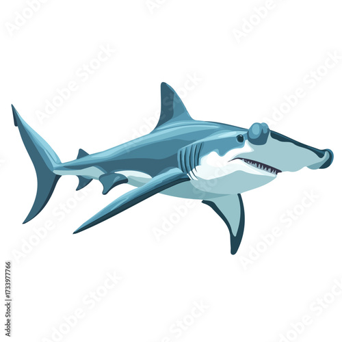 Minimal flat vector of a Hammerhead Shark, 2D icon-style illustration on white background