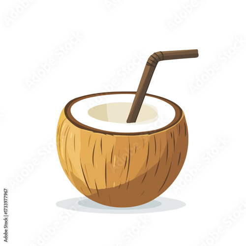 Flat 2D Coconut Water illustration, vector graphic in icon style, on white background