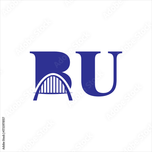 Elegant bu monogram logo with arched bridge integrated into letter b