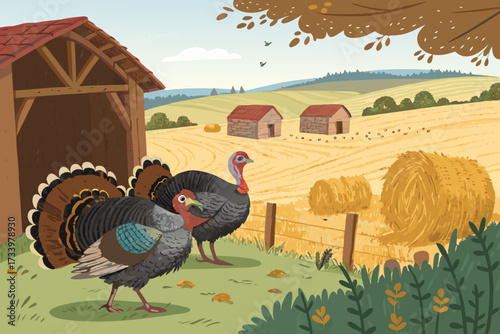 Showcasing Turkeys Open Farmyard Bold Poultry Ill Beautiful Premium Digital Asset
