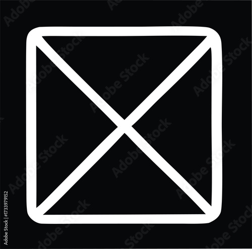 Simple white square with x inside geometric shape abstract symbol design minimalist icon graphic element