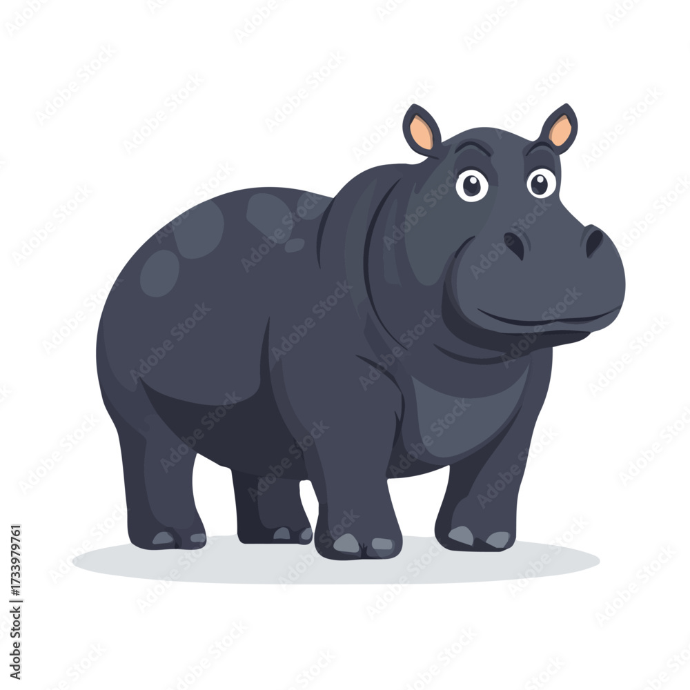Fototapeta premium 2D flat vector illustration of Hippopotamus, clean and minimal icon style, isolated on white background.
