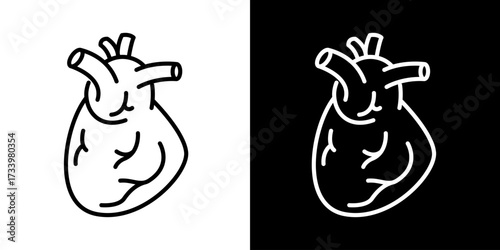 Vector icon illustration of human heart organ in outline style black and white version suitable for medical health anatomy and science design