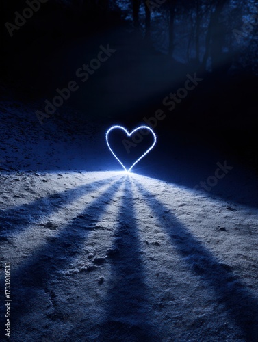 Heart light painting on snowy night