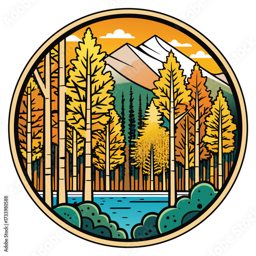 Aspen Tree Grove Vector Logo. A minimalist emblem of Fishlake National Forest in Utah for nature and travel branding.