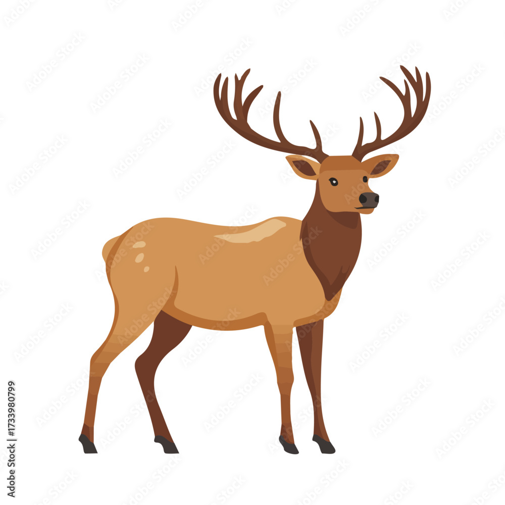 Obraz premium Elk, flat style 2D vector image, isolated on a white background