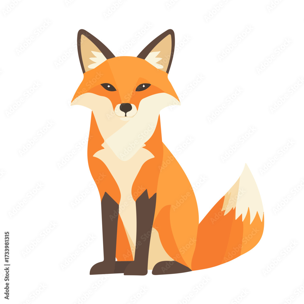 Fototapeta premium Fox, flat style 2D vector image, isolated on a white background
