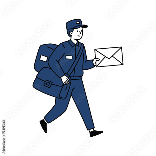 Mailman delivering mail vector illustration of a postal worker in uniform carrying a letter and bag isolated on white background