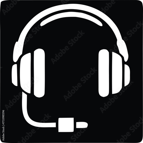 Iconic white headphones with microphone silhouette for audio sound music communication and gaming experiences