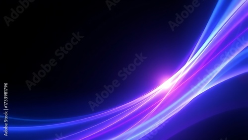Vibrant blue and purple light trails swirling in a dark space, creating a futuristic and abstract atmosphere.