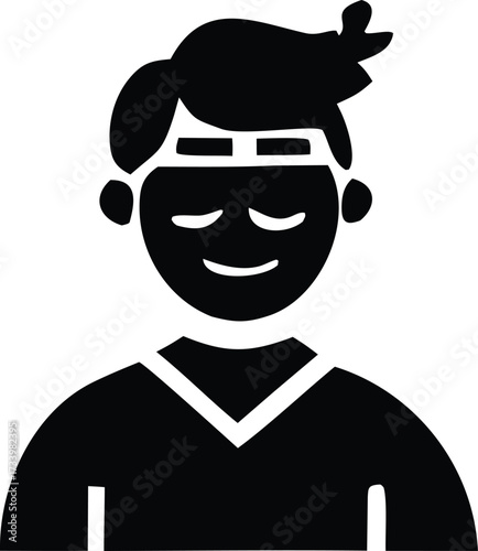 Stylized silhouette of a person with a ponytail and headband for digital use