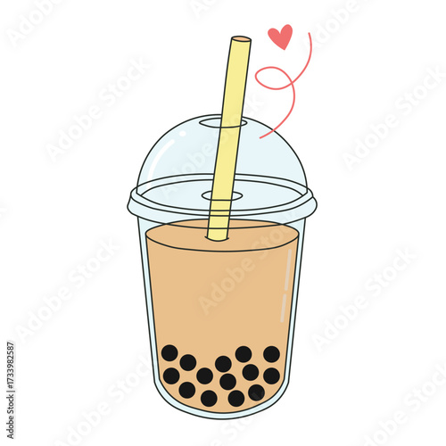 Flat style illustration of bubble tea with straw, ideal for beverage, cafe, and trendy lifestyle design projects