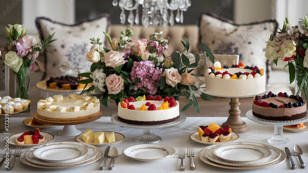 Fototapeta premium Luxury diabetic-friendly dessert table with sugar-free options, beautiful presentation, dietary needs met with gourmet style
