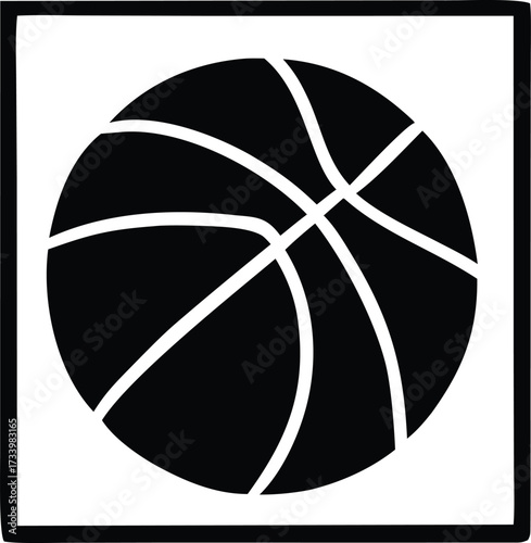 Black and white basketball icon simple graphic design sport equipment round shape athletic game symbol