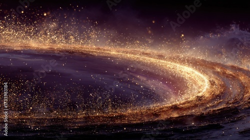 Stunning view of a cosmic galaxy with swirling golden stars and vibrant colors in the depths of space