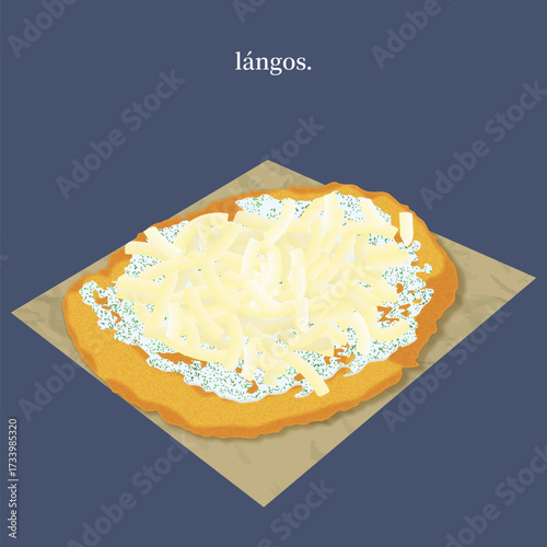 European Famous Street Food Vector Illustration Hungarian Langos