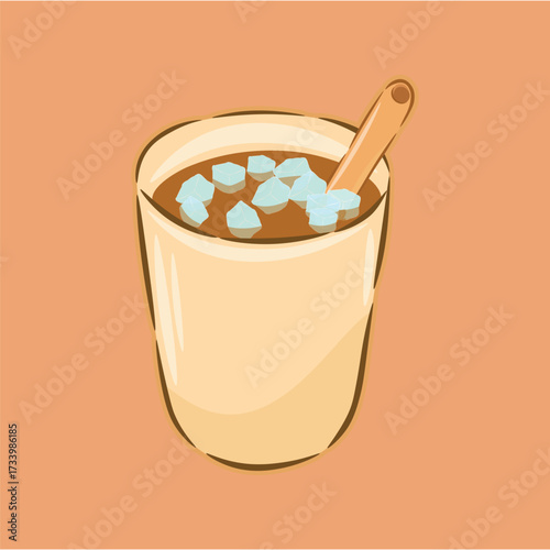 Vector illustration of a glass of iced coffee iced chocolate milk iced tea a glass with a straw