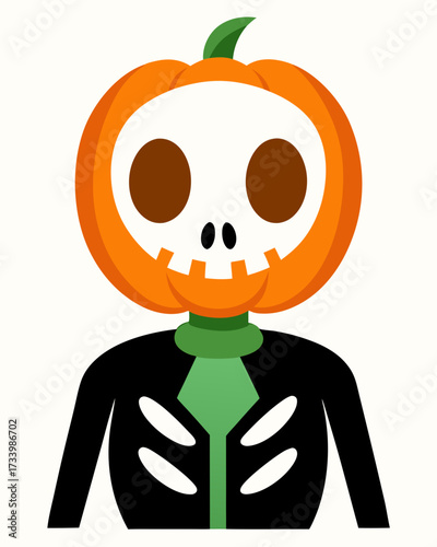 Skeleton Pumpkin Head Illustration On White Background