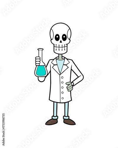 Skeleton Scientist With Beaker Illustration On White Background