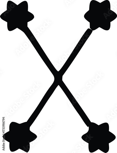 Crossed black starburst maces symbol icon graphic abstract geometric design representation isolated silhouette