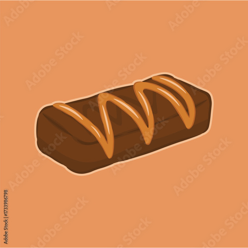Illustration of chocolate bar with caramel chocolatecoated wafer with caramel sweet snack