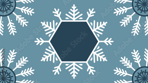 A winter themed background with snowflakes and a dark blue hexagon in the center of the image area