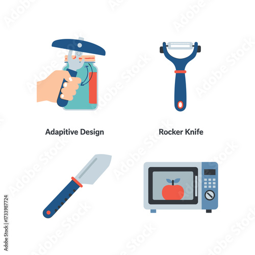 Adaptive Design Kitchen Aids and Tools Icon Set.