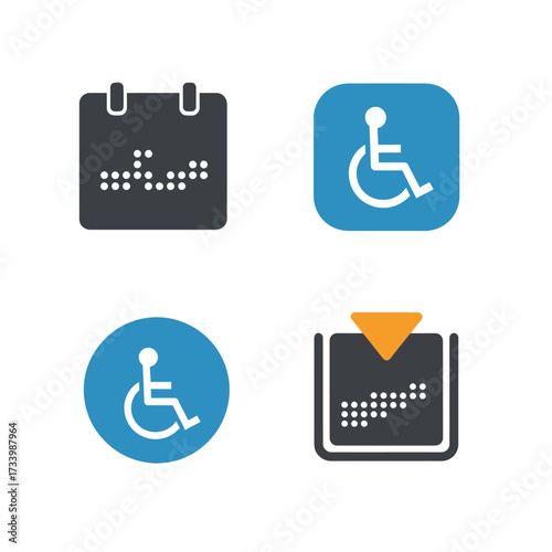 Accessibility symbols and calendar icons representing inclusivity and accommodations for all.