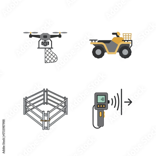 Agricultural Technology and Smart Farming Equipment Icons Set.