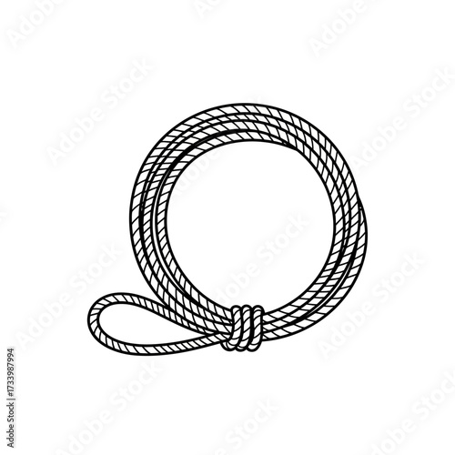 A simple line drawing of a coiled lasso rope with a loop.