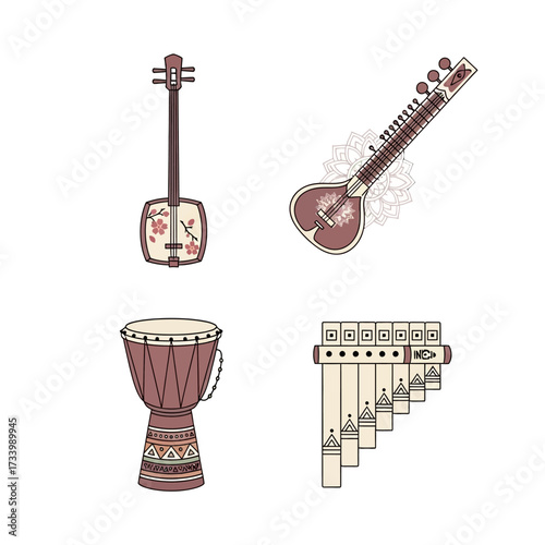 Collection of Traditional Musical Instruments from Around the World.