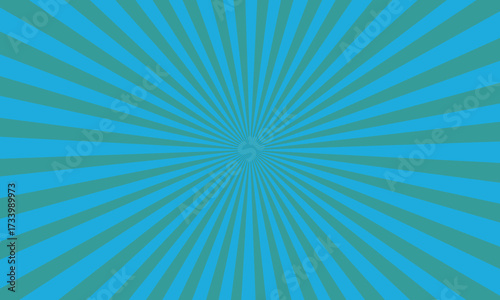 A vibrant blue and teal sunburst pattern radiating from the center, creating a dynamic and energetic visual effect.