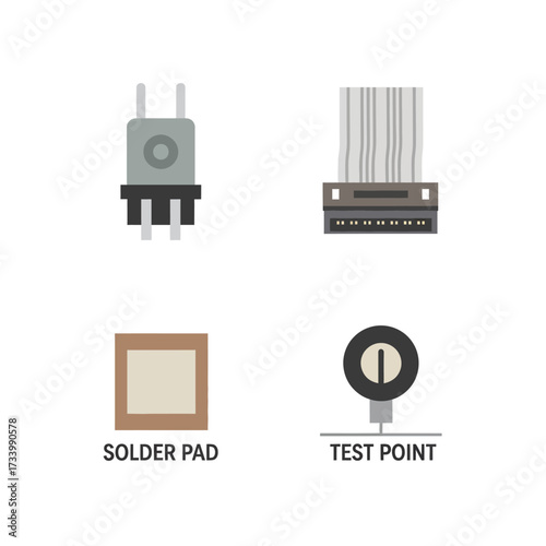 Electronic Components - Potentiometer, Connector, Solder Pad, and Test Point.
