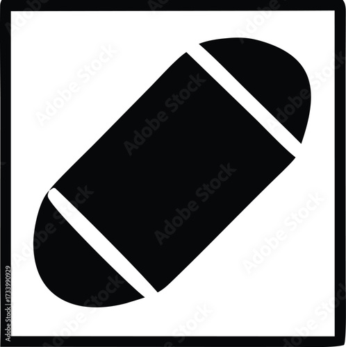 Simple black eraser icon with white stripes symbolizing correction and error removal for digital use